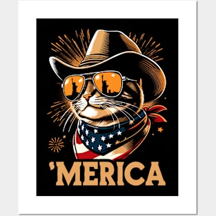 USA Flag Cat 4th of July Funny Patriotic Posters and Art